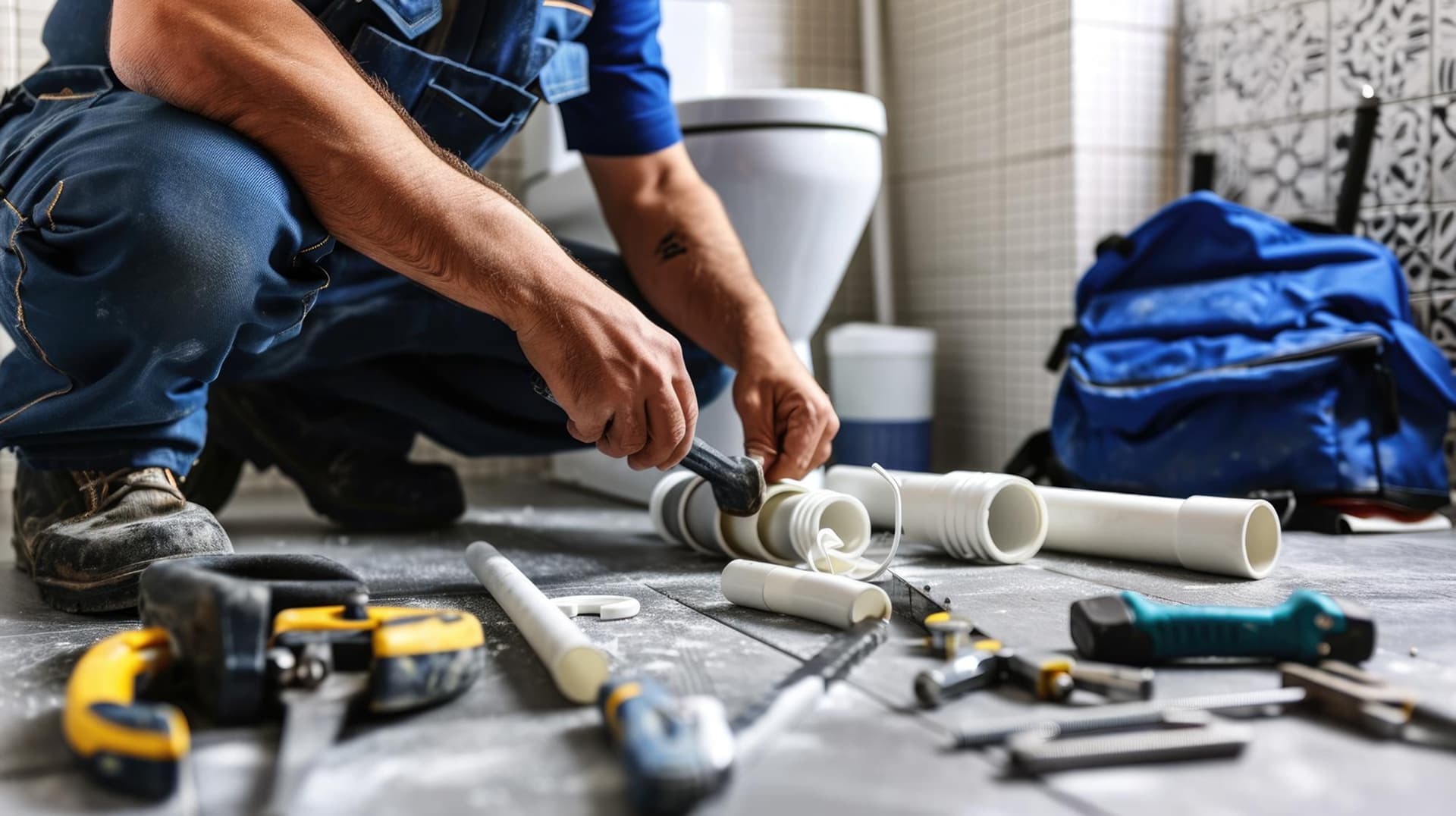 Plumber repairing residential water pipes